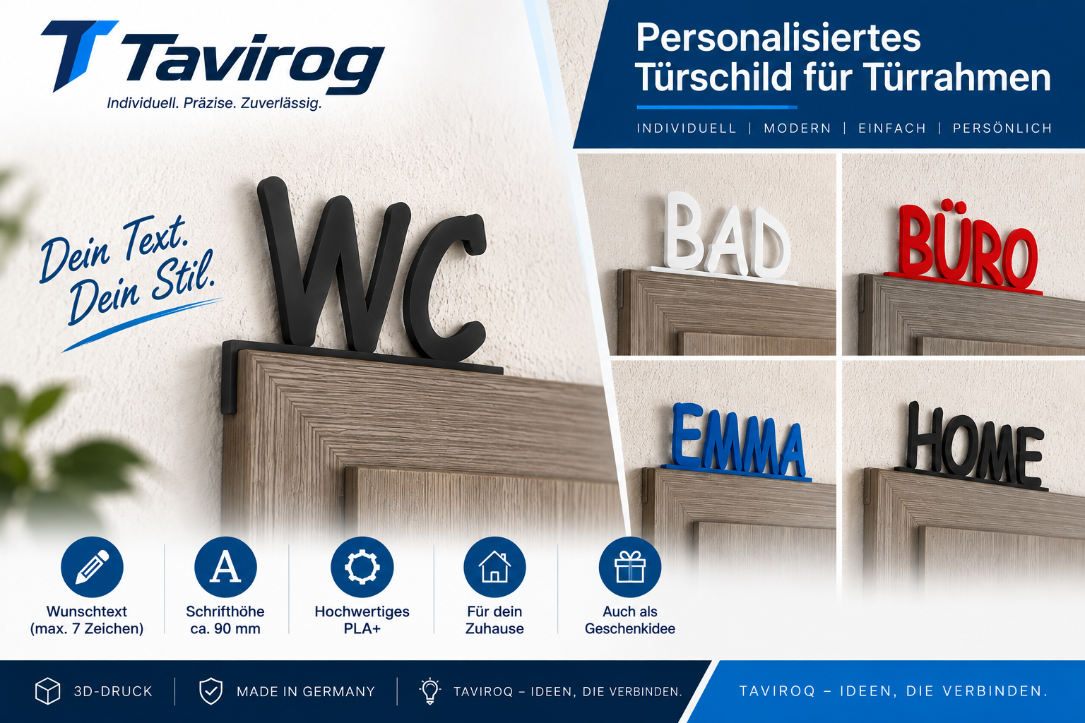 Personalisiertes Türschild für Türrahmen – Wunschtext bis 7 Zeichen